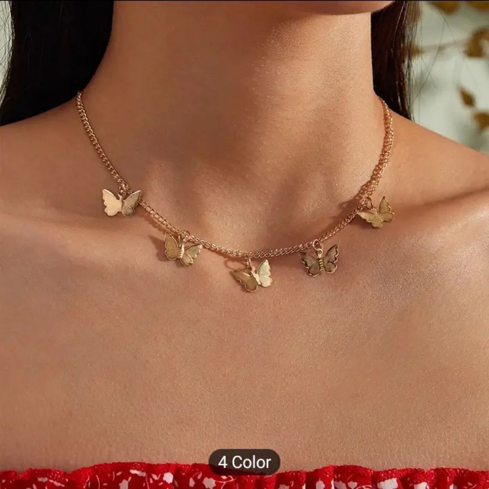 Women's‎ butterfly necklace layered gold new d83